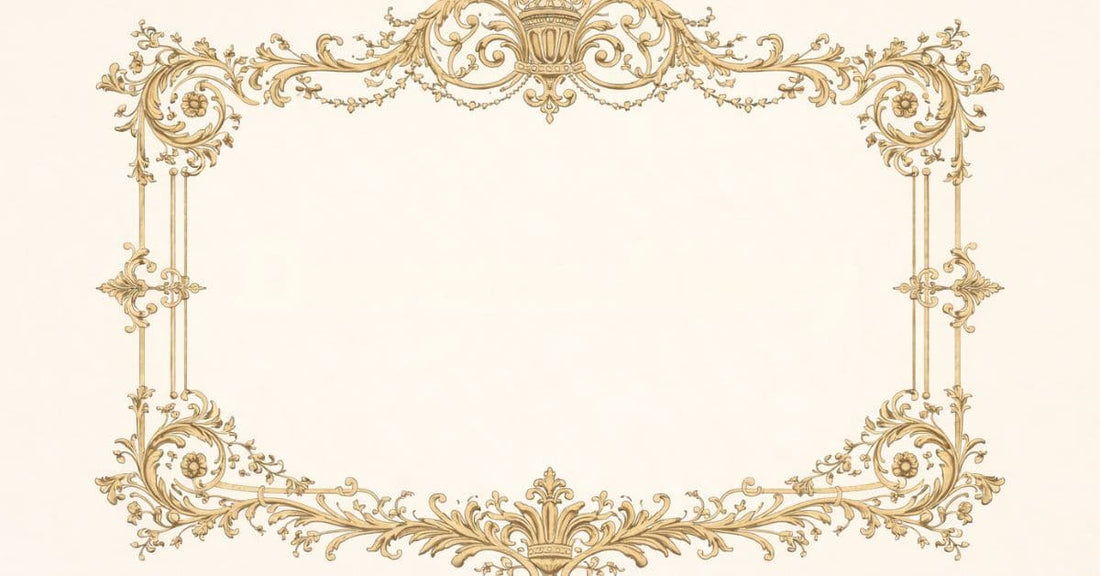 Decorative Regency-style gold ornamental frame on a cream background