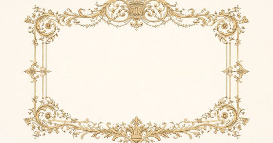 Decorative Regency-style gold ornamental frame on a cream background