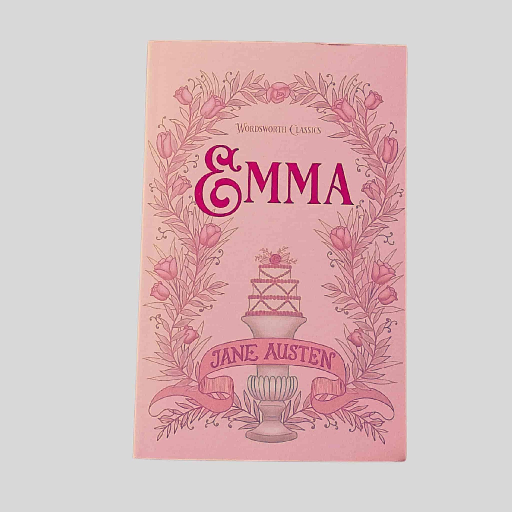Emma by Jane Austen - pink Wordsworth Classics romance paperback book cover from TAWPublishing.co.uk