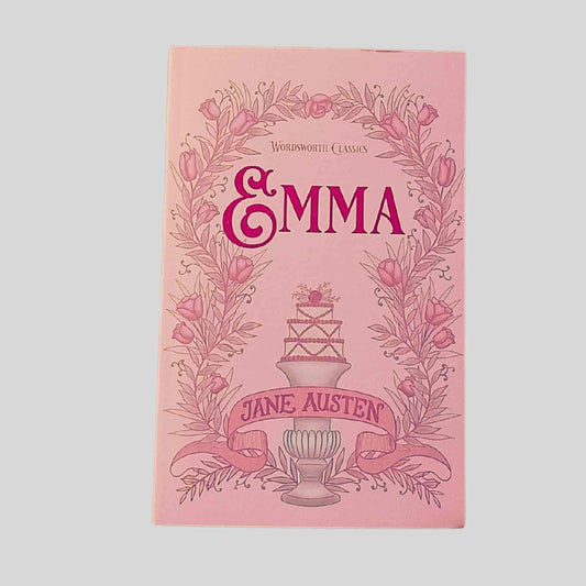 Emma by Jane Austen - pink Wordsworth Classics romance paperback book cover from TAWPublishing.co.uk