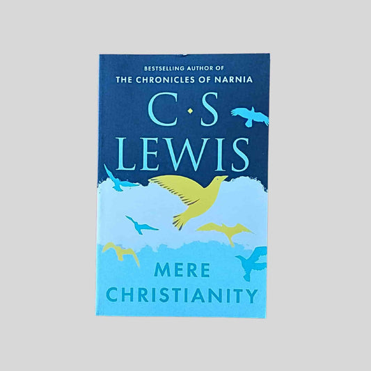 The paperback book called Mere Christianity by C. S. Lewis featuring birds in flight