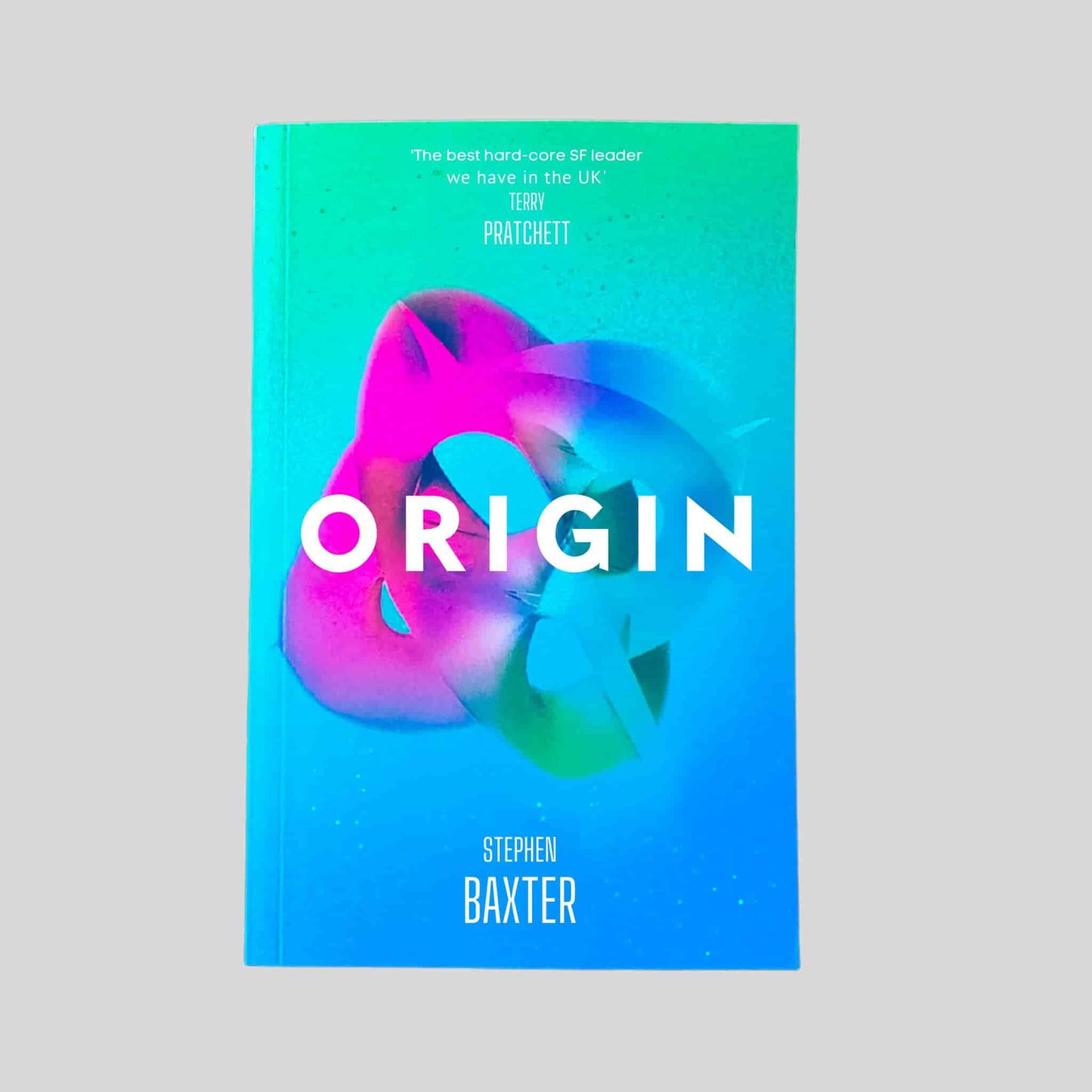 Book cover of 'Origin' by Stephen Baxter with a colourful abstract design