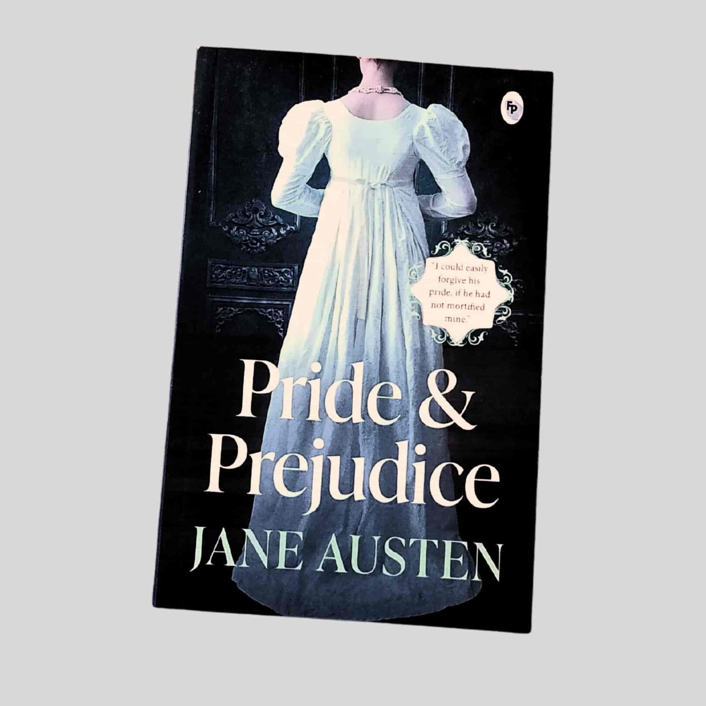 Paperback cover of Jane Austen’s Pride and Prejudice showing a Regency-style white dress from behind - product image for TAWPublishing.co.uk