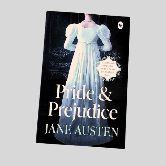 Paperback cover of Jane Austen’s Pride and Prejudice showing a Regency-style white dress from behind - product image for TAWPublishing.co.uk