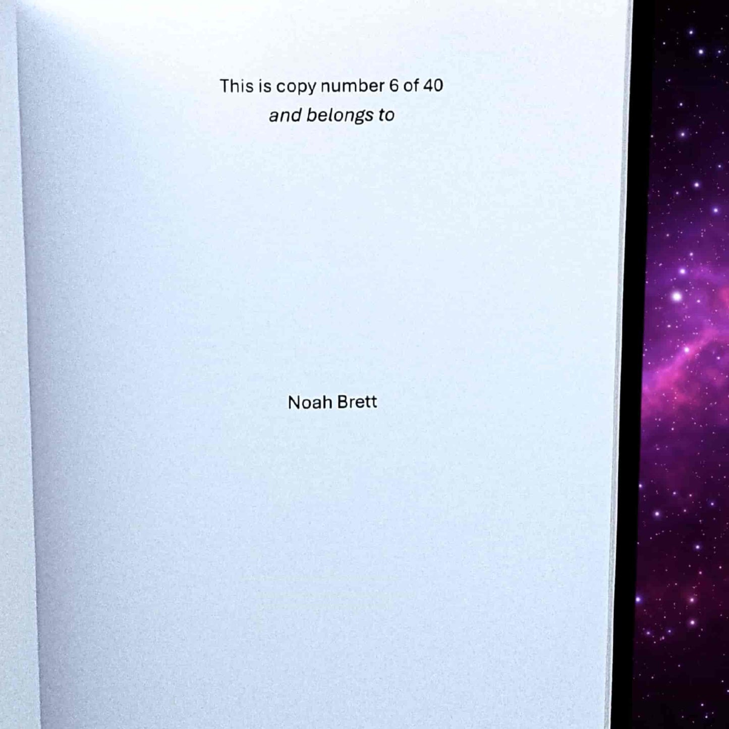 Limited edition Book One of The Time Traveller showing the ownership page personalised with the owner’s name