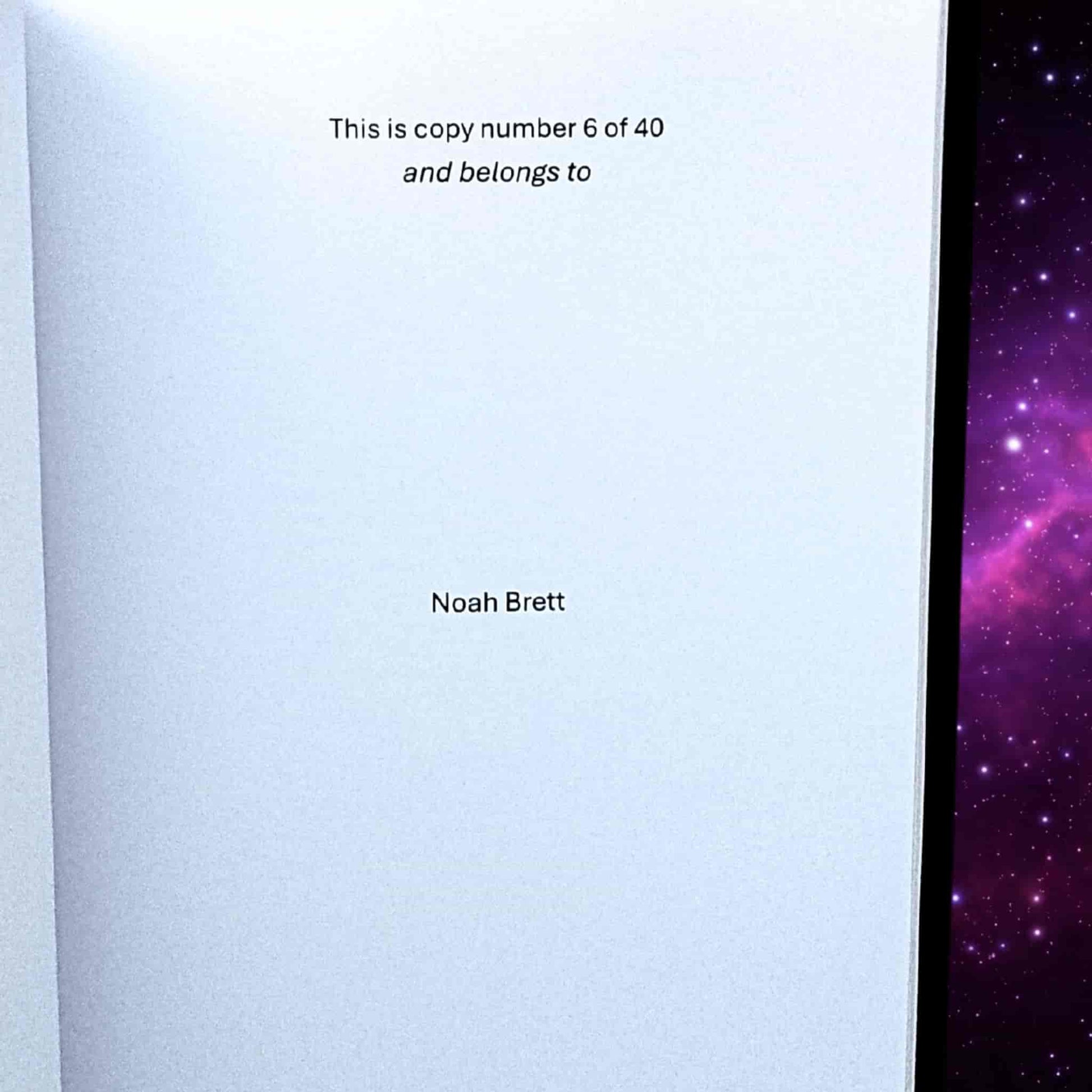 Limited edition Book One of The Time Traveller showing the ownership page personalised with the owner’s name